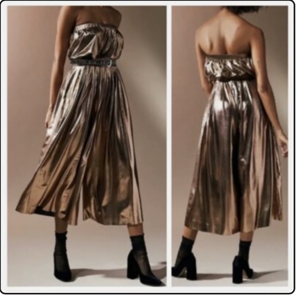 Urban Outfitters Pants - Urban Outfitters Metallic Bronze Copper Wide Leg Strapless Jumpsuit